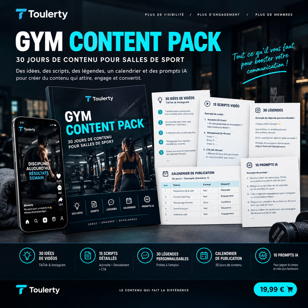 Toulerty Gym Content Pack — 30 дней контента для фитнес-клубов